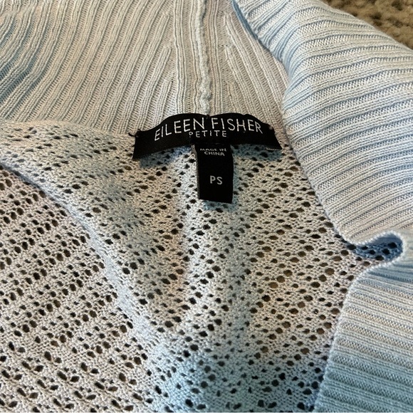 Eileen Fisher Sky Blue 70% Silk Knit 3/4 Sleeve Open-Front Cardigan Size SP - Picture 8 of 12